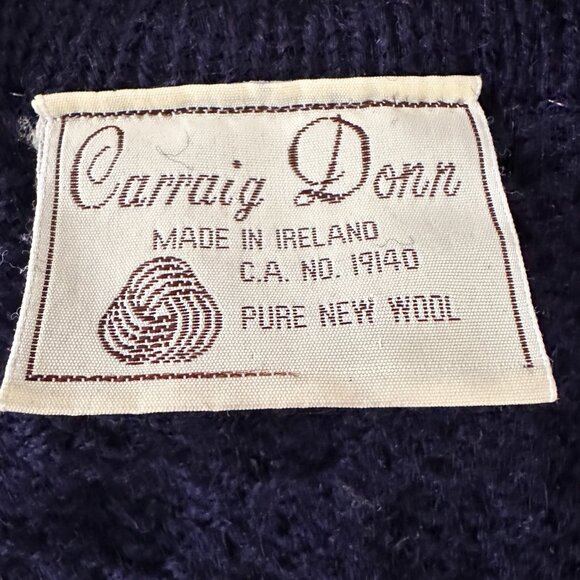 Vtg Pure Wool Aran Cable Knit Cardigan Sweater - Navy - Picture 6 of 14